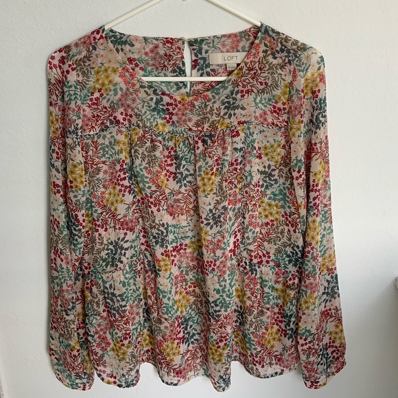 LOFT Floral Longsleeve Blouse Petites SP - Picture 3 of 8